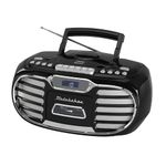 Retro Edge Big Sound Bluetooth Boombox with CD/Cassette Player-Recorder/AM-FM Stereo Radio with Metal Grill (Black)