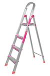 Casa Copenhagen Designed in Denmark, 4-Step Foldable Aluminium Ladder Laser Cut with Super Advance Sure-Hinge Technology,7 Years Warranty- Fine Silver