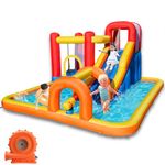 Baralir Inflatable Bounce House Water Park with Long Water Slide & Large Splash Pool Fits 5 Kids, Endless Fun of Jumping, Sliding, Climbing - Extra Cave and Tunnel Adventure and Water Cannon