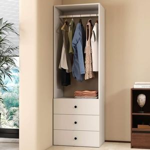 Nesbsakte Modular Closet System: Walk-in Closet System with Hangingrod Built in Clothes Storage with 3 Drawers for Bedroom White 23.62''L x 16.34''W x 70.87''H
