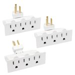 EXTRASTAR 3 Outlet Swivel Wall Adapter, Electrical Outlet Extender with Grounded 180 Degree, 3 Prong Multiple Plug Outlet, ETL Listed Wall Tab for Home Office Dorm - White (3 Pack)