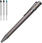 Lary Grey Titanium Alloy Bolt Action Pen Compatible with Parker Refill Stainless Steel Pen Clip EDC Pocket Business Collection Ballpoint Pen with 3 Extra Refills in Gift Box (LA001)