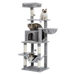 PAWZ Road Tall Cat Tree[60''=150CM], Multi-Level Cat Tower for Indoor Cats with Large Cat Hammock, Cat Condo, Natural Sisal Covered Scratching Post and Pompom