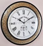 Vintage Clock Wooden Hand-Crafted Brass Inlay Large Wall Clock / 1 Year Warranty / 16X16 Inches (40 Cm'S), Analog