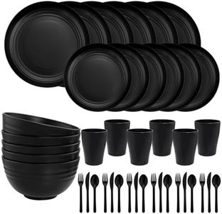 EI 42pcs Wheat Straw Dinnerware Set,Unbreakable Reuasble Plates,Plastic Plates and Bowls Sets,Lightweight Dinnerware for Camping,Picninc,Party-Black Bowls,Plates,Cups,Cutlery