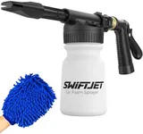 SwiftJet Car Wash Foam Sprayer Gun with Microfiber Wash Mit - Adjustable Water Pressure & Soap Ratio Dial - Foam Cannon Attaches to Any Garden Hose (Foam Sprayer with Wash Mit (Black))