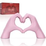 Pink hand heart decoration, heart hand statue, love finger sculpture wedding decoration, suitable for bookshelf coffee table office bedroom TV cabinet bookshelf small ornaments home decoration.