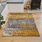 Super Soft Thick Grey Ochre Yellwo Striped Shaggy Carpet Rug Mustard Fluffy Mottled Lounge Living Room Bedroom Hallway Mat Area Rugs 111cm x 161cm