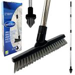 Angled Grout Cleaning Brush, Stiff Bristle Bath Scrubber Floor Grout Cleaner with 4-section Metal Handle, Swivel Head Floor Scrubbing Brush with Long Handle for Tiles, Bathroom & Hard-to-Reach Corners