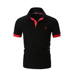 APAELEA Mens Polo Shirts Short Sleeve Giraffe Embroidery Contrast Placket Cotton Tops,Black,4XL