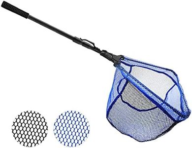 KOMCLUB Folding Fishing Net - Foldable Fish Landing with Fibergalss Telescopic Pole and Rubber Coated mesh for Kayak, Fly, Catfish, Bass, Crab, Trout Fishing Extend to 70.8IN