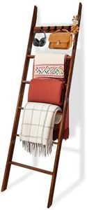 Wooden Blanket Ladder with Removable Hooks, 6-Tier 5.66 Ft (68 Inch) Rustic Blanket Rack, Blanket Ladders for Living Room & Bedroom, Easy Assembly, Perfect for Displaying Blankets & Scarves, Brown
