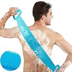 INMORVEN Silicone Back Scrubber for Use in Shower,Extended 76cm Brush Exfoliating Body Scrubber for Men and Women,Spa Massage Skin Care Tool, Long Lasting and Easy to Clean.(Blue)