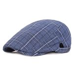 YAMEIZE Vintage Flat Cap Grid for - Men Women Duckbill British Style Newsboy Cotton Beret Hat Men Retro Winter Driving Outdoor Blue