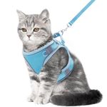 AMIR Cat Harness and Leash for Walking, Summer Escape Proof Soft Adjustable Vest Harnesses for Small Medium Cats, Reflective Strips Jacket for Cat Walking- Blue (Size S)