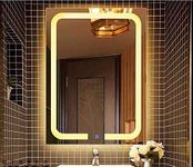 VENETIAN IMAGE Rectangle Led Mirror for Bathroom Vanity Mirror Wall Mounted Water and Termite Proof Modern Lighted Mirror with 3000K Warm White Led Feather Touch, Dimmer (76x106cm)