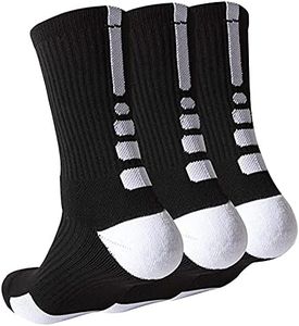 Men 's Elite Basketball Socks, White Cushioned Mid-Calf Athletic Sports Running Compression Socks for Men Women Boys Big girl, Sport Socks A-04, One Size