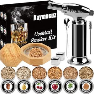 Kaymncuz Cocktail Smoker Kit with Torch, Whiskey Smoker Kit with 6 Flavors Wood Chips, 2 Whiskey Stones, Gifts for Men, Dad, Husband(No Butane)