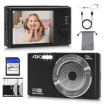 Digital Camera FHD 4K Kids Camera 44MP with 64GB SD Card 2 Batteries Autofocus 16X Digital Zoom Compact Portable Point and Shoot Digital Small Vintage Cameras for Teens Boys Girls Students (Black)