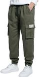 TLAENSON Boys Cargo Joggers Pants Casual Jogging Trousers Bottom Army Green for Kids Size 150/10-11 Years
