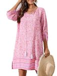 Hotouch Womens Summer Dresses Beach Casual Tshirt Plus Size Floral Half Sleeve Loose Cotton Flowy Sundresses Pink M