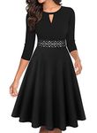 Owin Women's Vintage Flared Lace Casual Party Work Dresses 3/4 Sleeve Cocktail Wedding Guest Dress Black XXL