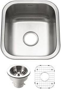 Houzer Club 17 inch Stainless Steel Undermount Single Bowl 8 inch Deep Bar Sink with Strainer and Grid - MS-1708-C