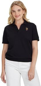 U.S. POLO ASSN. Women's Contrast Logo Crop Polo Shirt (UWSS23TSH011_Black_S)