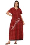 Kuruti B Sheets Women's Pure Cotton Regular Nighty Jaipuri Nighty Maxi Gown Deep Red