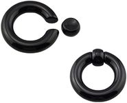 (1 Pair - 2PCS) Acrylic Large Captive Bead Ring Ear Tunnel Plug Expander - Nose Ring Piercing Big Size for Male - Metal Color: Black | Size: 10mm(00g), Acrylic, no gemstone