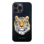E-Sell Enterprise, Savanna Series Luxury Faux Leather with Stitched Animal Face Design Back Slim Case Cover for �iPhone 14 Pro Max� (6.7" inch) (Tiger) Black