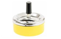 BARGAIN4ALL Stainless Steel Round Revolving Ashtray – Push Down Cigarette Ashtray – with Spinning Tray for Collecting Ash – Unique Design (Yellow)