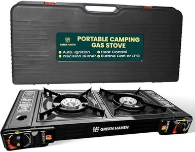 Green Haven Double Burner Camping Stove, Portable Butane Gas or LPG Cooker with Grill Plate and Outdoor Gas Cooker - Camping Cooker for BBQ Caravan