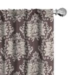 Ambesonne Damask Window Curtains, Victorian Floral Pattern with Blooming Foliage Leaves on Dark Toned Backdrop, Lightweight Decorative Panels Set of 2 with Rod Pocket, 56" x 84", Beige Brown