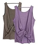 icyzone Workout Tank Tops for Women - Open Back Strappy Athletic Tanks, Yoga Tops, Gym Shirts(Pack of 2) (M, Mushroom/Lavender)