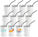 Joyclub 12 Pack 3 oz Mini Tumbler Shot Glass with Straw and Lid White Insulated Personalized Sublimation Short Glasses Mini Tumbler for Espresso Coffee Kids Party Favors