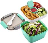 MUJUZE Salad Containers for Lunch, 52oz Lunch Box with Salad Dressing Container to Go, Salad Lunch Containers, BPA-Free, Salad Bowl Lunch Container with Lid, Lunch Box with 3-Compartments (Green)