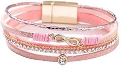 KunBead Jewelry Womens Pink Leather Wrap Bracelet Infinity Handmade Braided Boho Multilayer Magnetic Buckle Bracelet Wristband Cuff Bangle Birthday Gifts
