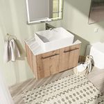 30" Bathroom Vanity with Sink, 30 Inch Floating Bathroom Vanity, Modern Bathroom Vanity, Brown Wall Mounted Cabinet Set（041）