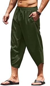 COOFANDY Mens Linen Loose Pants Casual Lightweight Elastic Waist Drawstring Yoga Hippie Harem Trousers Summer Beach Pirate Pants Army Green