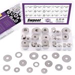 Swpeet 175Pcs 15 Sizes Large 304 Stainless Steel Penny Flat Washer Assortment Set, Including 7 Different Types for Home, Automotive and Shop Use Sizes - M3 M4 M5 M6 M8 M10 M12