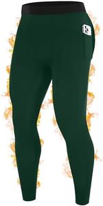 RIKUAOU Men's Thermal Pants Long Johns, Fleece Lined Compression Tights Leggings with Pockets, Ski Running Base Layer Bottoms Dark Green