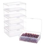 BENECREAT 6 Pack Rectangle Plastic Bead Storage Containers Box 14.4x10.8x4.7cm Clear Box Case with Flip-Up Lids for Sewing Tools, Spices, Pencil, Tiny Bead, Jewelry Findings and Cards