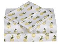 Caribbean Joe Ultra-Soft Double Brushed 4-Piece Microfiber Sheet Set. Beautiful Tropical Patterns, and Vibrant Solid Colors, Luxury, All-Season Bed Sheet Set - Pineapple, King