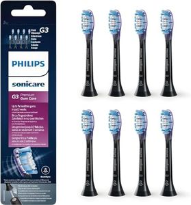 Philips Sonicare Cabezales Originales G3 Premium Gum Care para Cepillo de Dientes Eléctrico Sónico – Paquete de 8 unidades en Negro (Modelo HX9058/33)