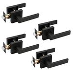 Probrico Square Passage Door Lock for Interior Door Hallway or Closet, Keyless Matte Black Finish Door Lever, Heavy Duty Reversible Door Handle, 4 Pack