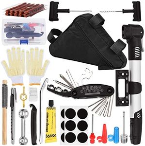 Swpeet 25Pcs Bike Tire Repair Tool Kit with Portable Bag, Bicycle Tire Pump, 16 in 1 Multi Tool, Pre-glued Patch Tire Patch, Tyre Levers Portable, Repair Tool Accessories Set for Road Mountain Bike