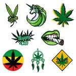 8Pcs Weed Iron on Patches Green Marijuana Leaves Pot Cannabis Smoking Happy 420 Have a Dope Sew on Embroidered Applique Repair Patch DIY Craft Accessories for Stoner Clothing Jacket Jeans Backpack Hat