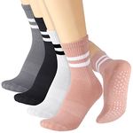 Firtink 4 Pairs Non Slip Yoga Socks Pilates Socks for Women Yoga Socks With Grips Women Long Pilates Socks Yoga Non Slip Socks with Stripe for Women Girls (black,gary,white,pink)