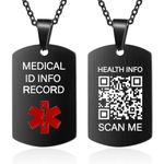 Theluckytag Upgraded Medical Bracelets Men Women with QR Code Alert ID - Titanium Steel Wristband Fits Wrists Up 8''-10''- More Space Custom Emergency Info, Black - Rectangle